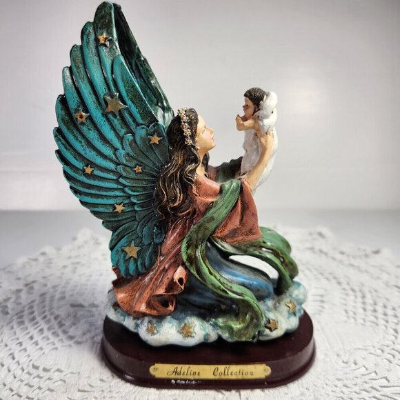 Adeline Collection Figurine Angel Holding a Baby Sitting on a Cloud on a Base - Picture 2 of 10